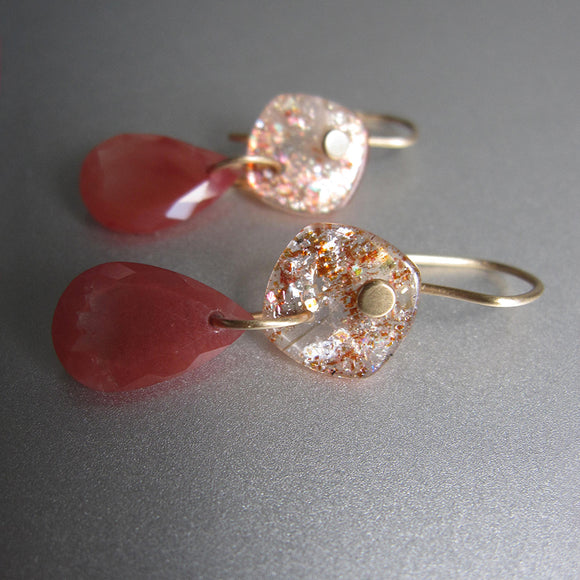 sunstone and andesine double drops solid 14k gold earrings2