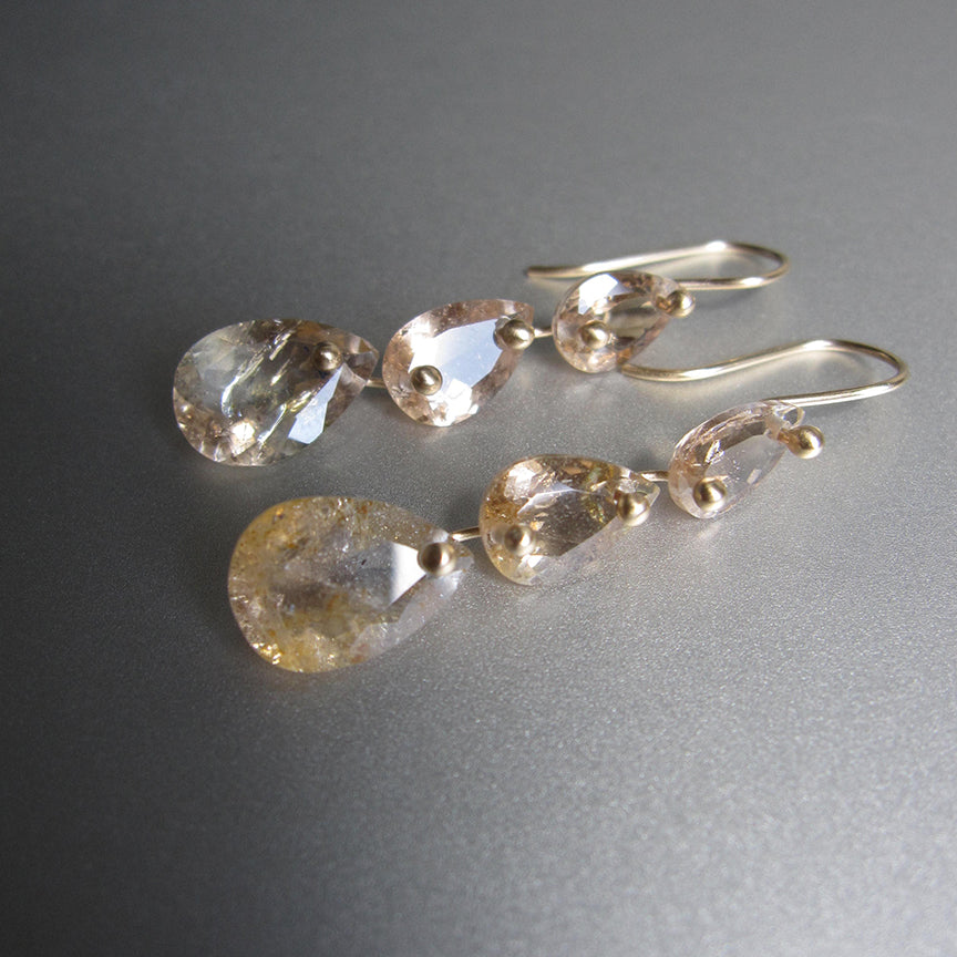 topaz three stone faceted drops solid 14k gold earrings