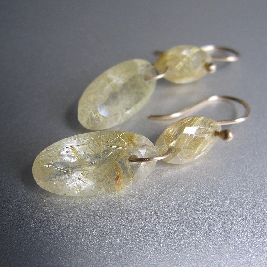 golden rutilated quartz double drops solid 14k gold earrings