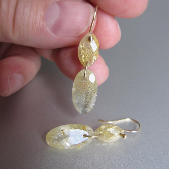 golden rutilated quartz double drops solid 14k gold earrings4