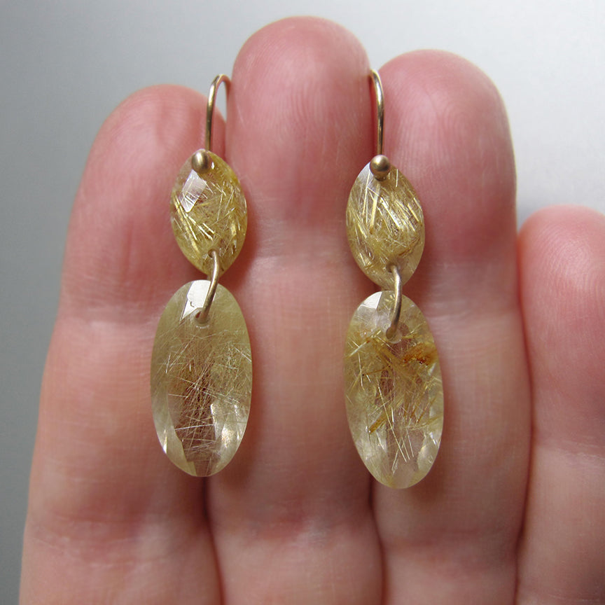 golden rutilated quartz double drops solid 14k gold earrings5