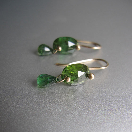 Chrome and Indicolite Green Tourmaline Double Drops Solid 14k Gold Drop Earrings