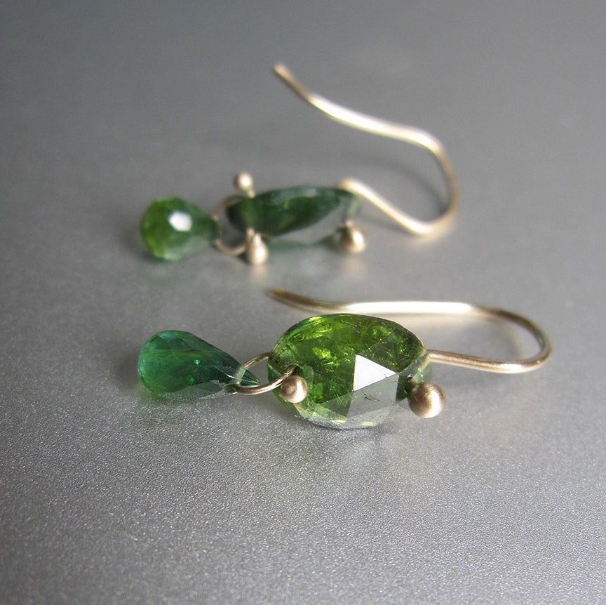Chrome and Indicolite Green Tourmaline Double Drops Solid 14k Gold Drop Earrings3