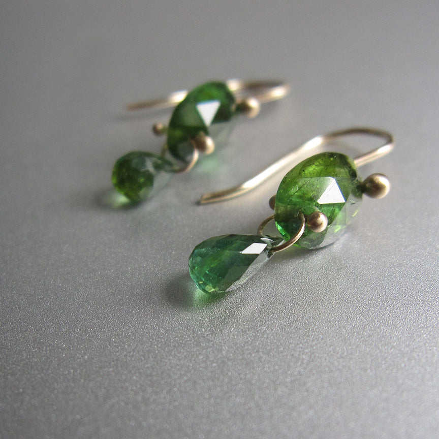 Chrome and Indicolite Green Tourmaline Double Drops Solid 14k Gold Drop Earrings5