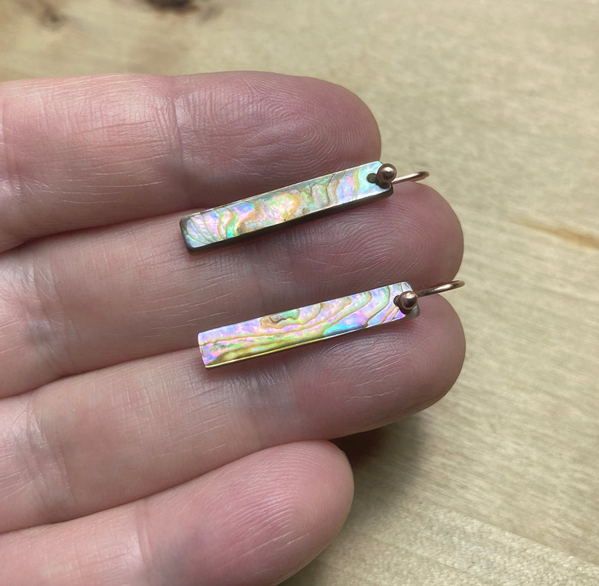 Custom Listing for Courtney --- Rainbow Moonstone Double Rectangle Links and Abalone Sticks Solid 14k Gold Earrings