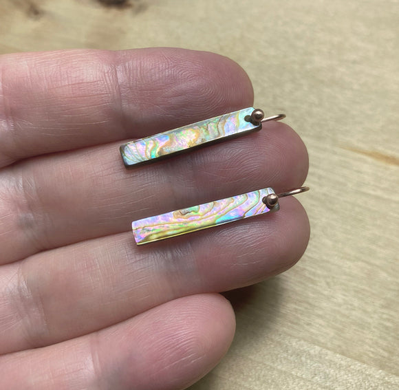 Custom Listing for Courtney --- Rainbow Moonstone Double Rectangle Links and Abalone Sticks Solid 14k Gold Earrings
