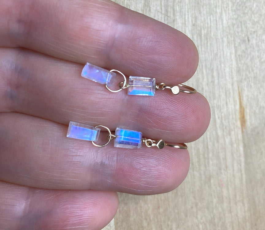 Custom Listing for Courtney --- Rainbow Moonstone Double Rectangle Links and Abalone Sticks Solid 14k Gold Earrings