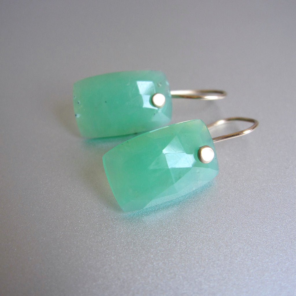 Custom Listing for Sibylle --- Chrysoprase Faceted Cushion Drops, Rutilated Quartz Oval Drops and Turquoise Faceted Cushions, Solid 14k Gold Earrings