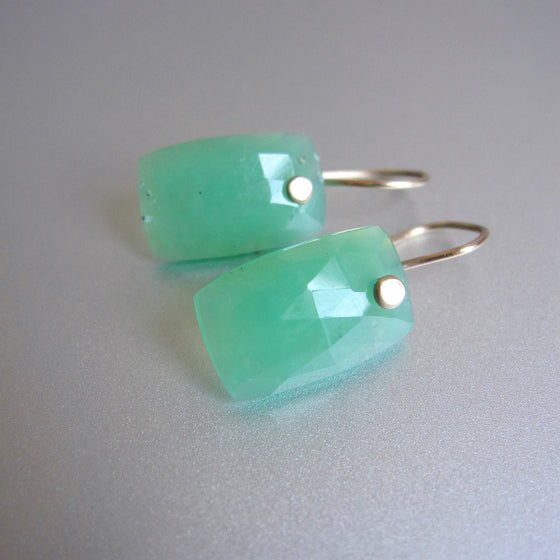 Custom Listing for Sibylle --- Chrysoprase Faceted Cushion Drops, Rutilated Quartz Oval Drops and Turquoise Faceted Cushions, Solid 14k Gold Earrings