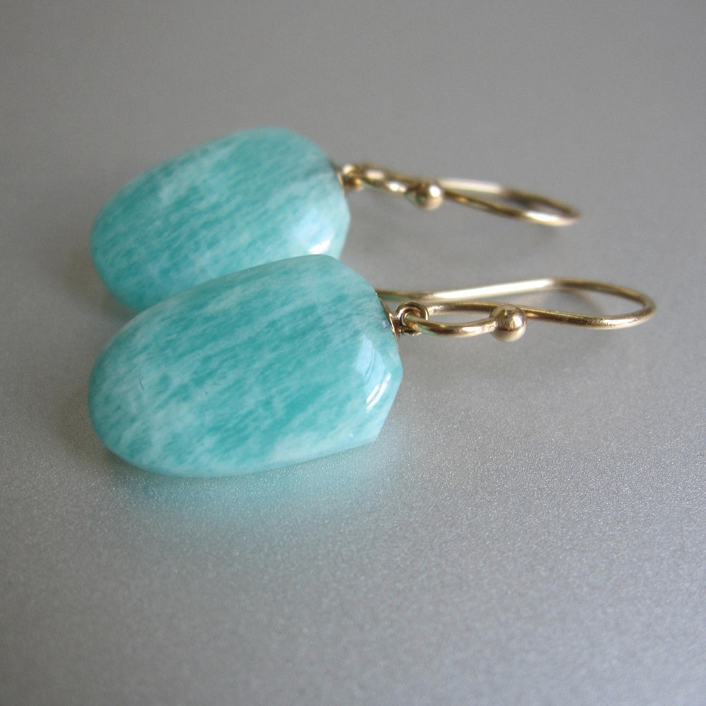 Reserved for Nina --- Blue Amazonite Shield Drops, Solid 14k Yellow Gold Earrings