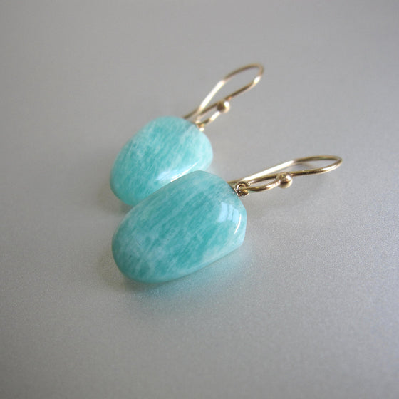 Reserved for Nina --- Blue Amazonite Shield Drops, Solid 14k Yellow Gold Earrings