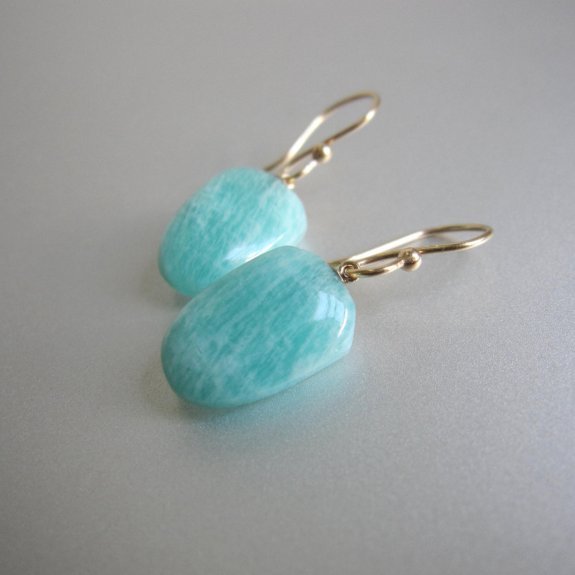 Reserved for Nina --- Blue Amazonite Shield Drops, Solid 14k Yellow Gold Earrings