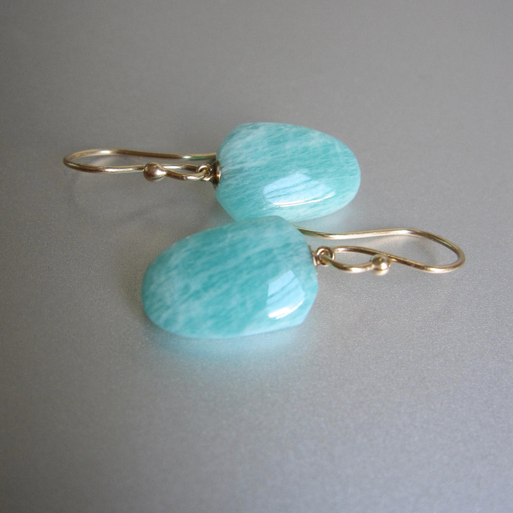 Reserved for Nina --- Blue Amazonite Shield Drops, Solid 14k Yellow Gold Earrings