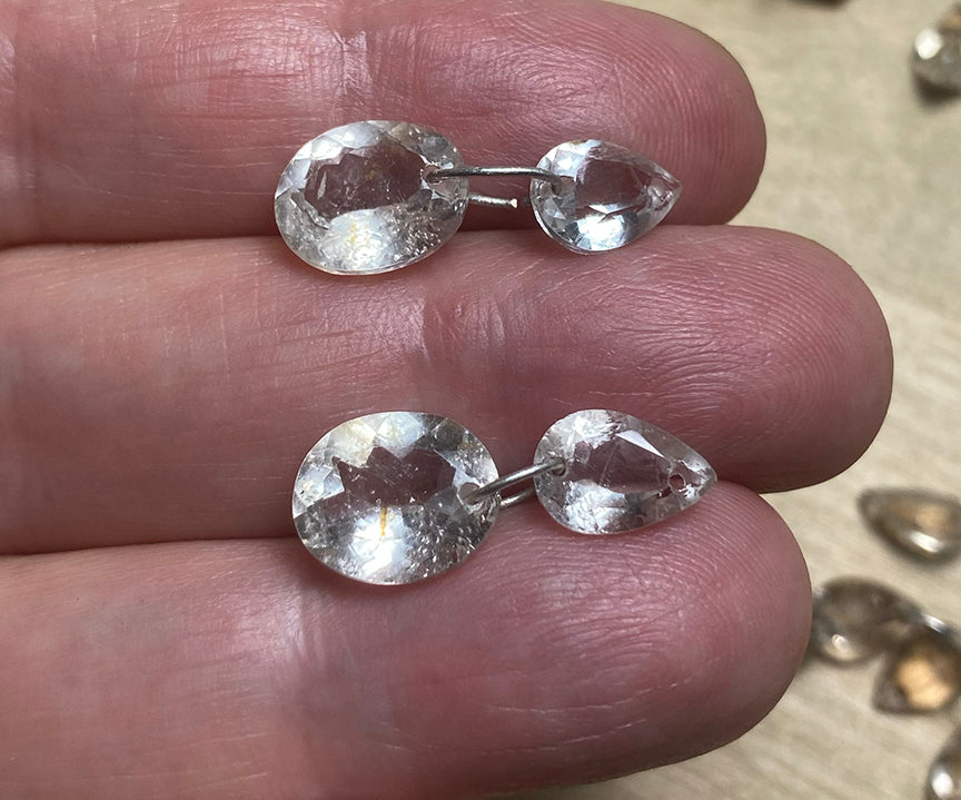 Custom Order for Christine --- Two Pairs of Double Topaz Drops, Solid 14k gold Earrings
