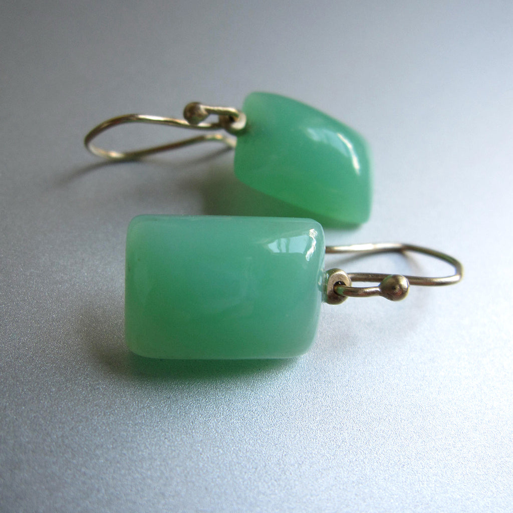jade green chrysoprase cushion drops solid 14k gold earrings3