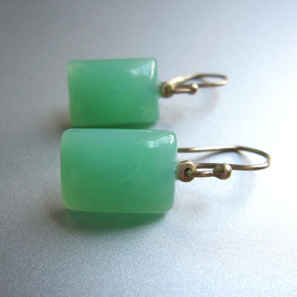 jade green chrysoprase cushion drops solid 14k gold earrings