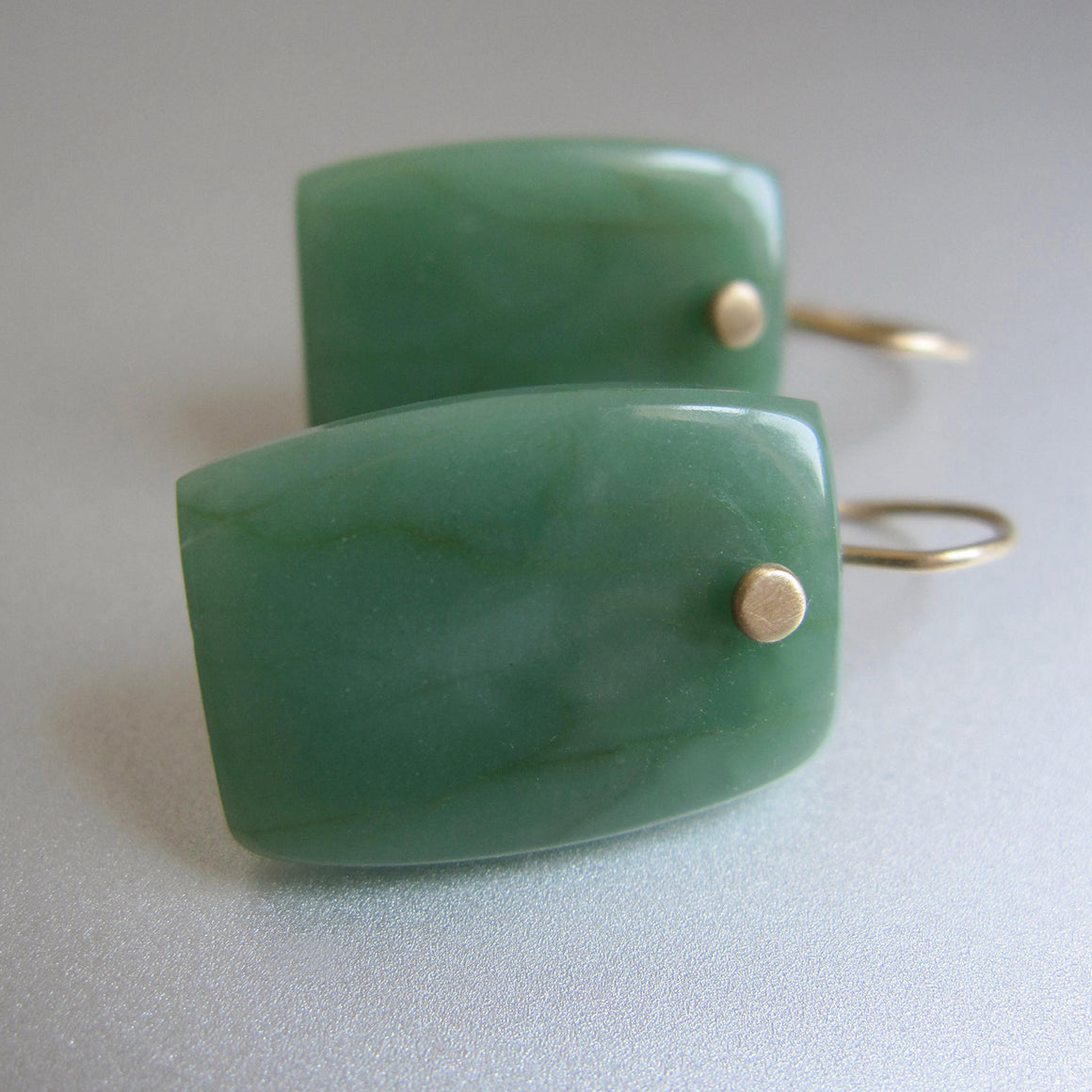 smooth jade tablets solid 14k gold earrings