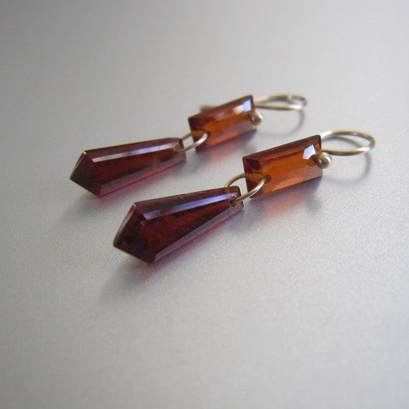 hessonite garnet baguette and kite shaped double drops solid 14k gold earrings