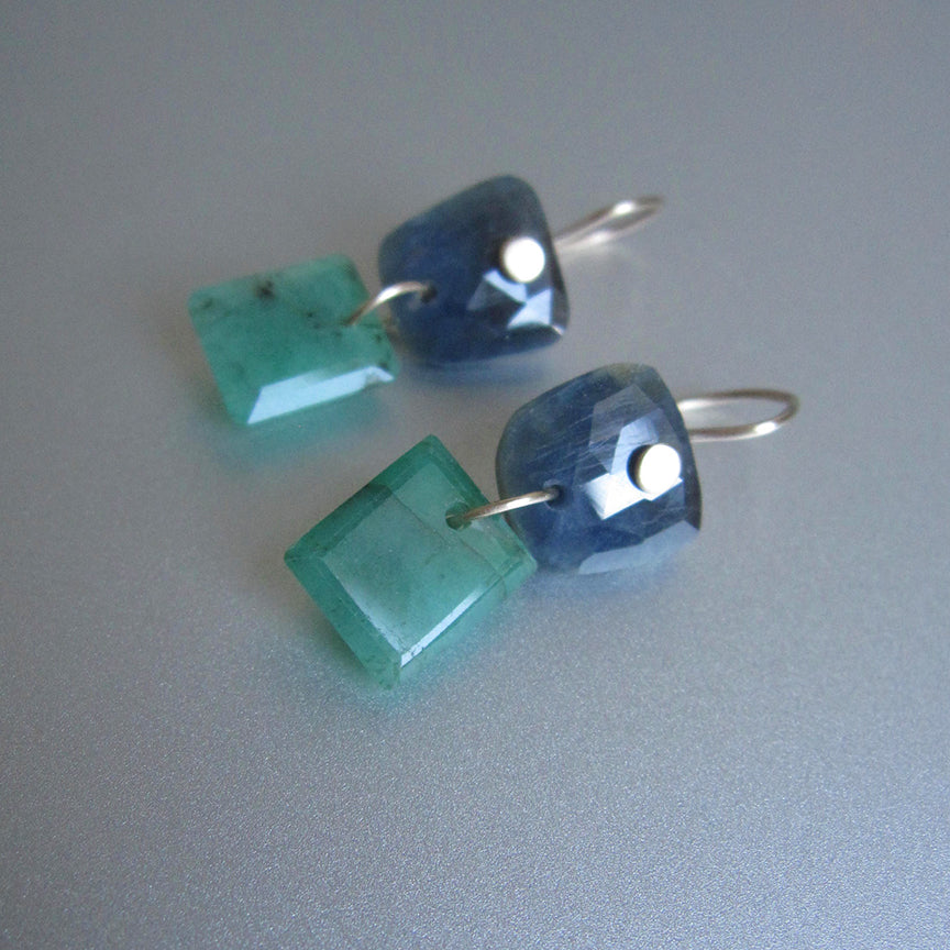 Blue Sapphire and Emerald Double Drops Solid 14k Gold Earrings3