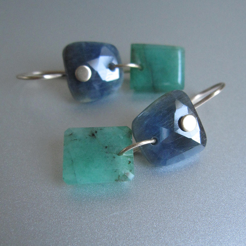 Blue Sapphire and Emerald Double Drops Solid 14k Gold Earrings4