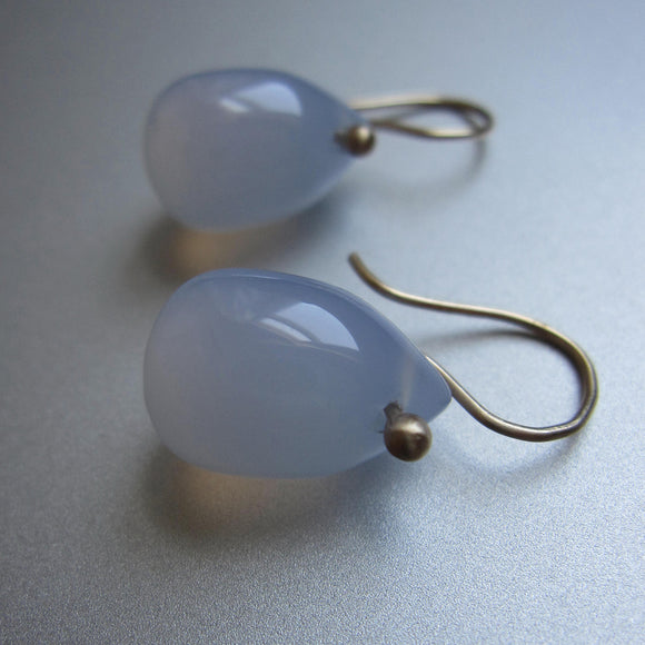 smooth blue chalcedony drops solid 14k gold earrings