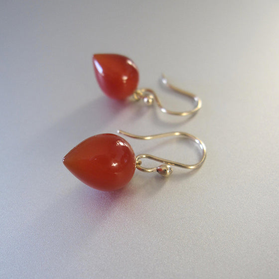 Carnelian Smooth Pointed Drops Solid 14k Gold Earrings