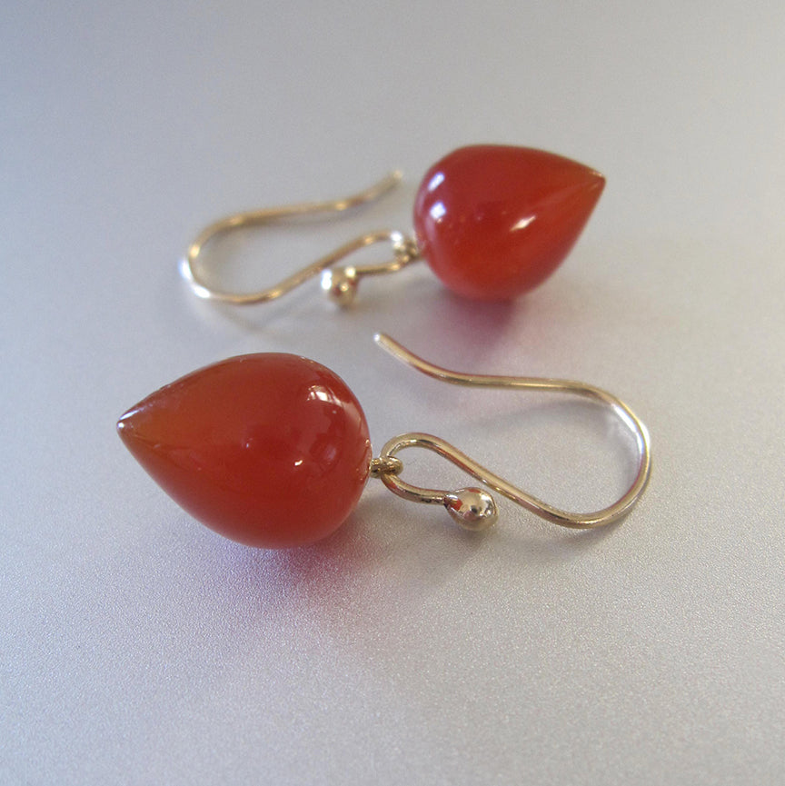 Carnelian Smooth Pointed Drops Solid 14k Gold Earrings