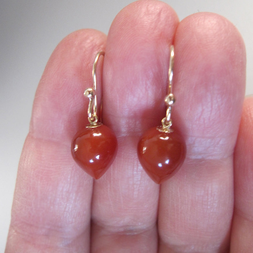 Carnelian Smooth Pointed Drops Solid 14k Gold Earrings