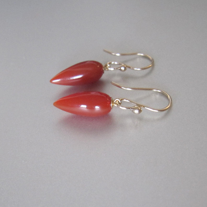 elongated pointy carnelian drops solid 14k gold earrings3