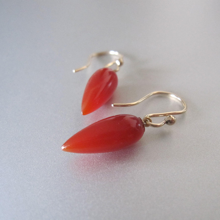 elongated pointy carnelian drops solid 14k gold earrings