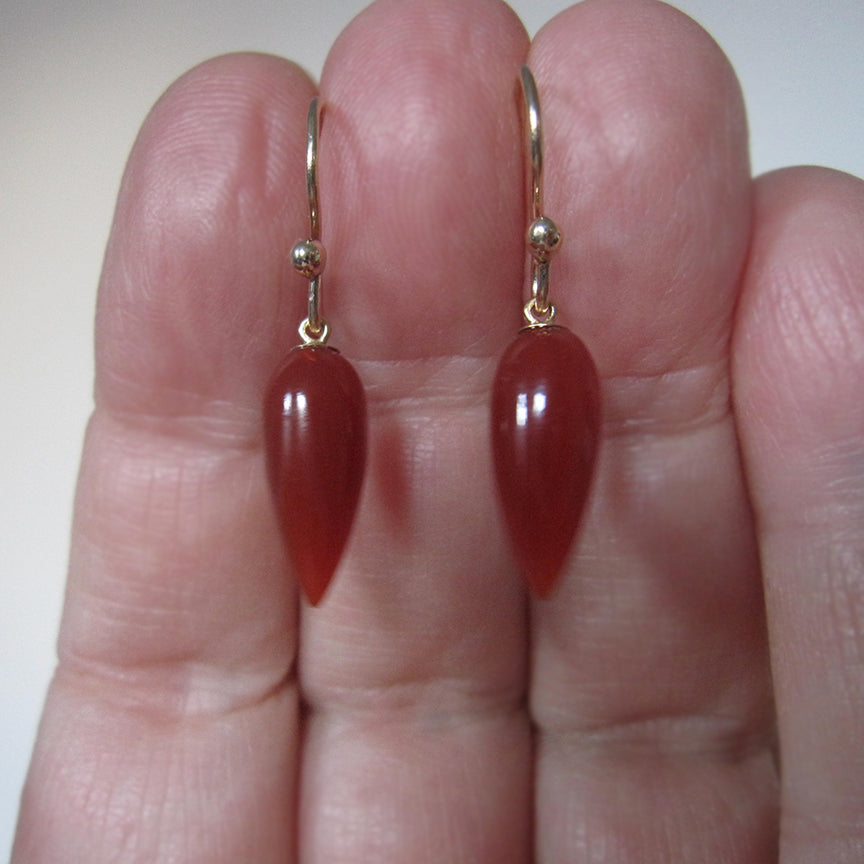 elongated pointy carnelian drops solid 14k gold earrings2