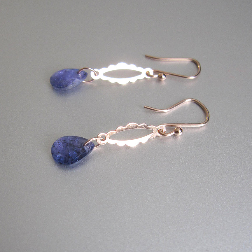 Rose Gold Scalloped Links with Tanzanite Dangles Solid 14k Rose Gold Earrings