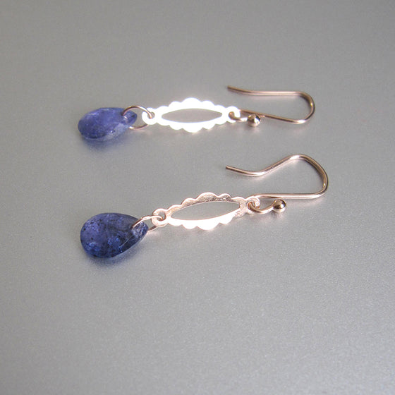 Rose Gold Scalloped Links with Tanzanite Dangles Solid 14k Rose Gold Earrings