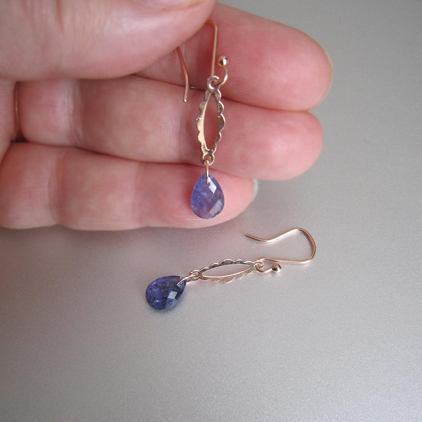 Rose Gold Scalloped Links with Tanzanite Dangles Solid 14k Rose Gold Earrings5