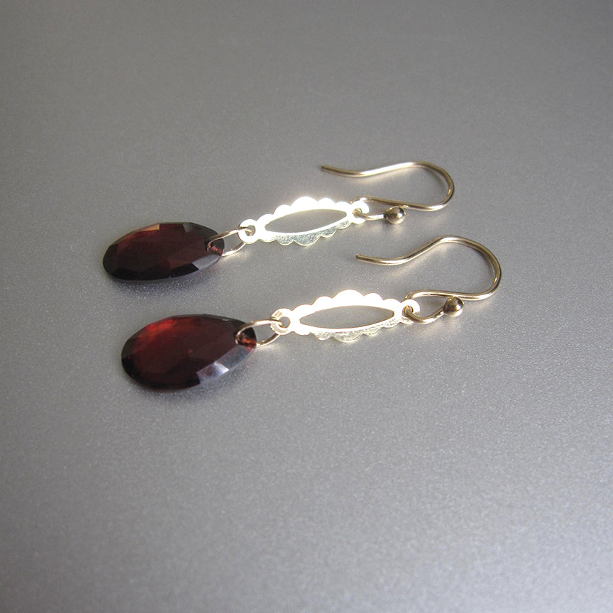 Scalloped Gold Links with Rose Cut Garnets Solid 14k Gold Earrings4