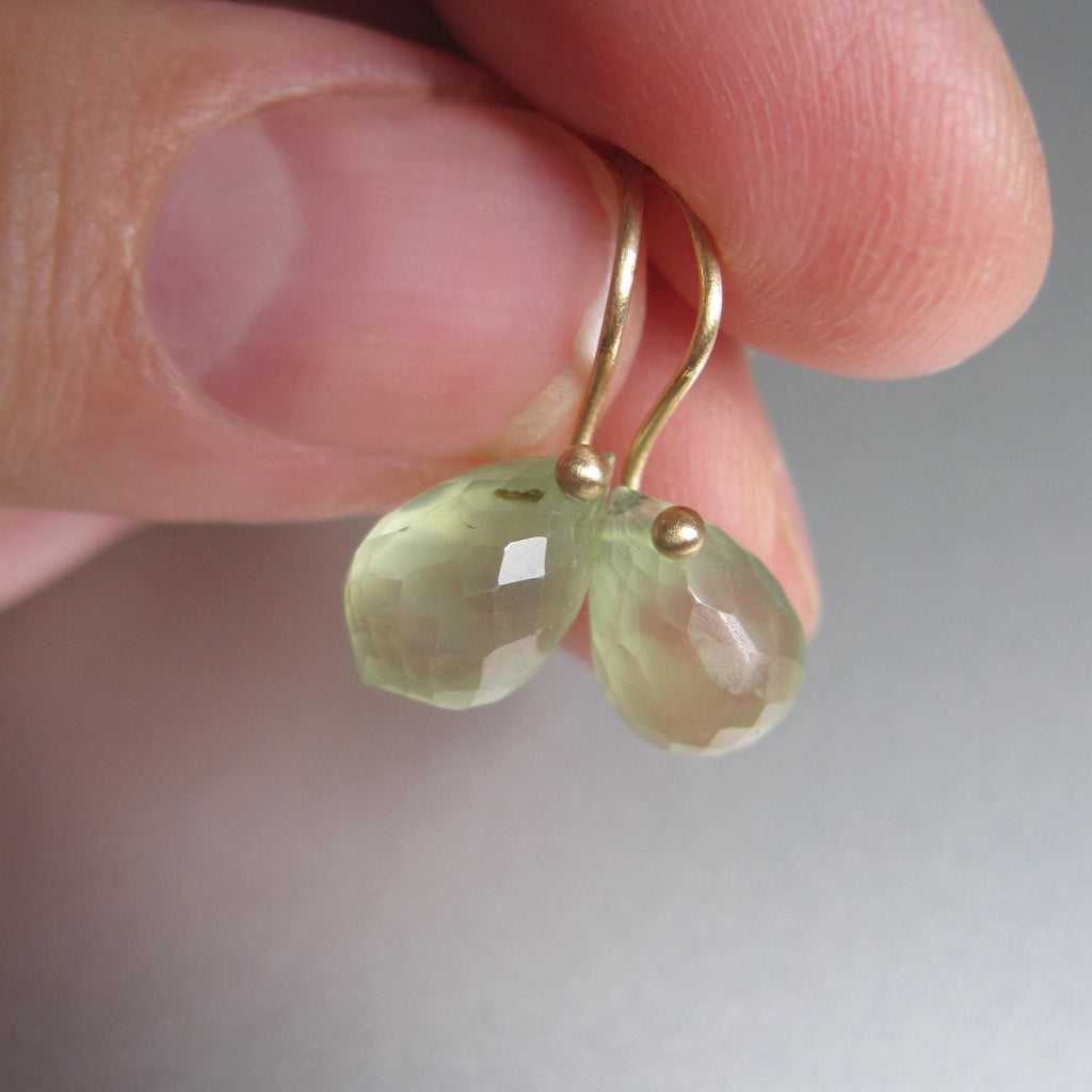 small faceted prehnite drops solid 14k gold earrings