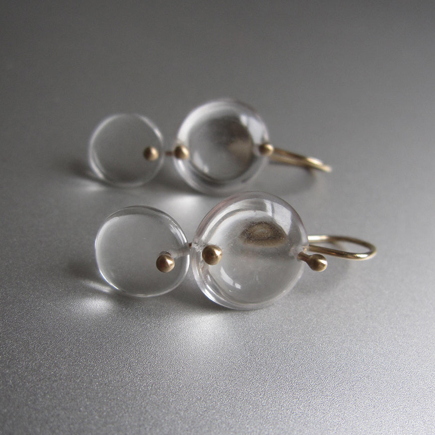 crystal quartz double circle drops solid 14k gold earrings