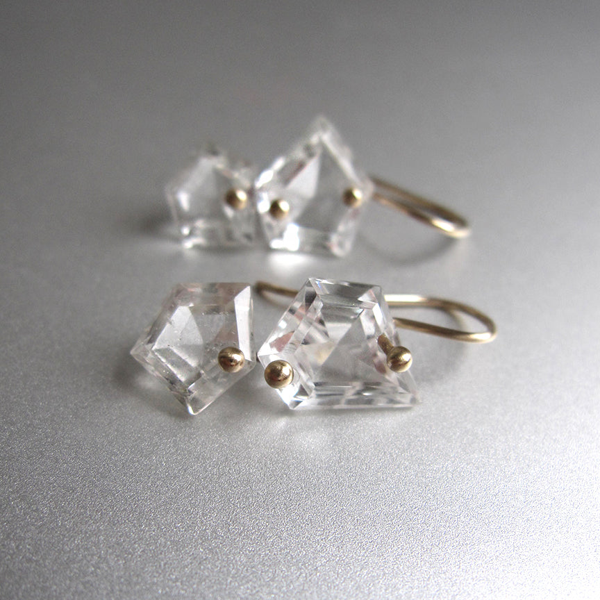 Mismatched geometric rock crystal quartz double drops solid 14k gold earrings2