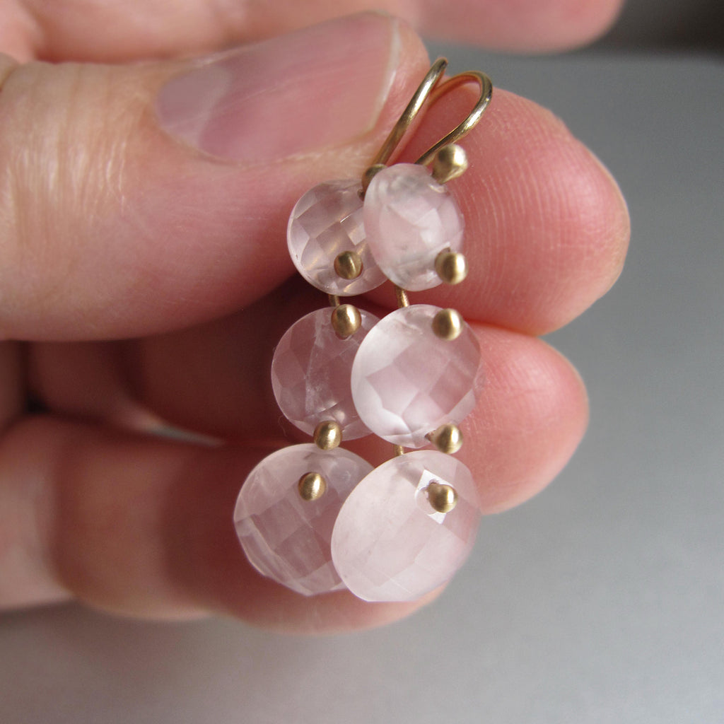 rose quartz faceted three button drops solid 14k gold earrings3