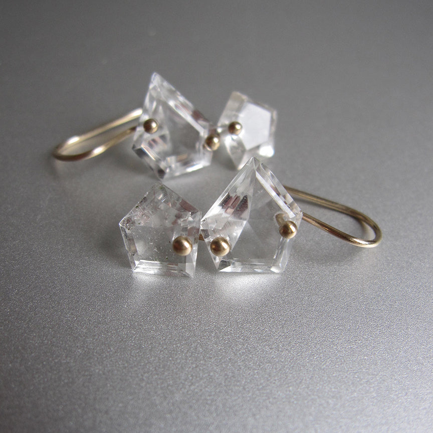 Mismatched geometric rock crystal quartz double drops solid 14k gold earrings4