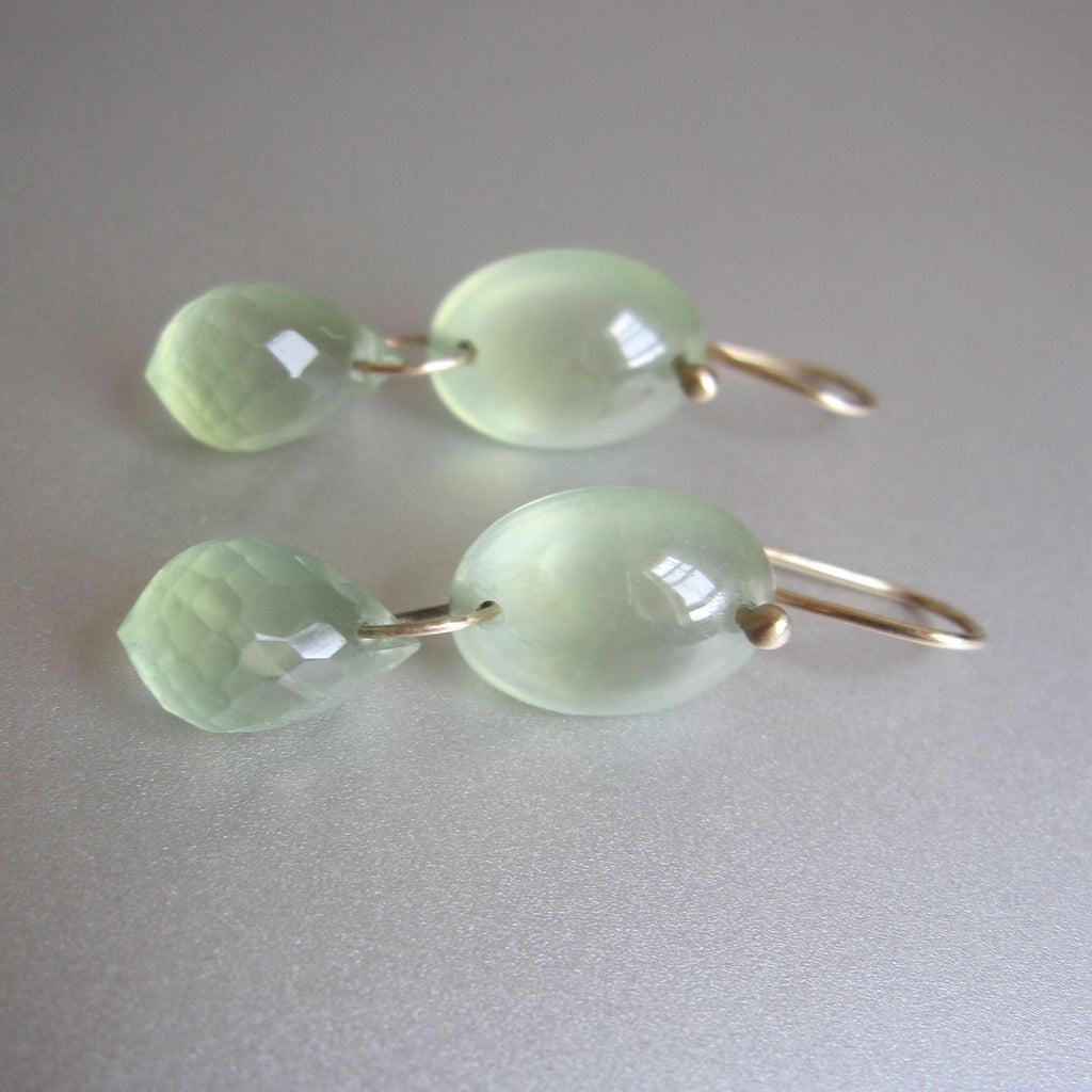 smooth and faceted prehnite double drop solid 14k gold earrings2