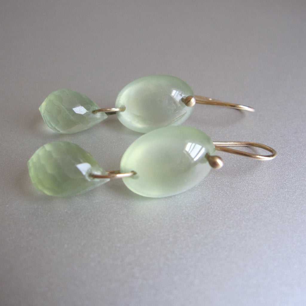 smooth and faceted prehnite double drop solid 14k gold earrings5