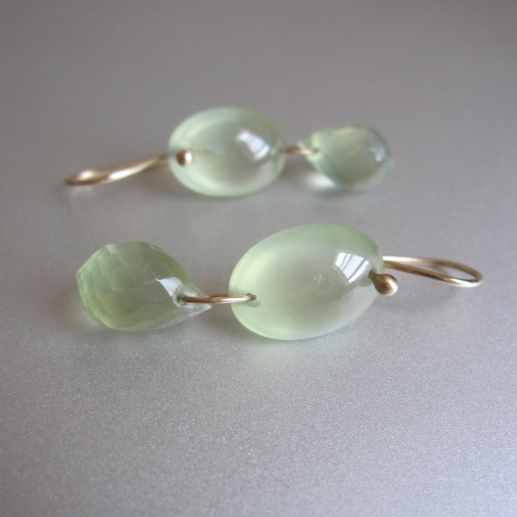smooth and faceted prehnite double drop solid 14k gold earrings4