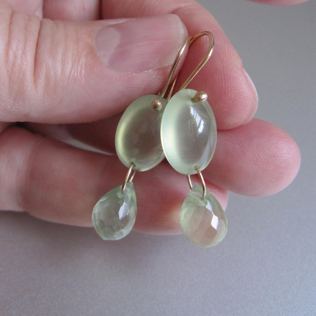 smooth and faceted prehnite double drop solid 14k gold earrings3