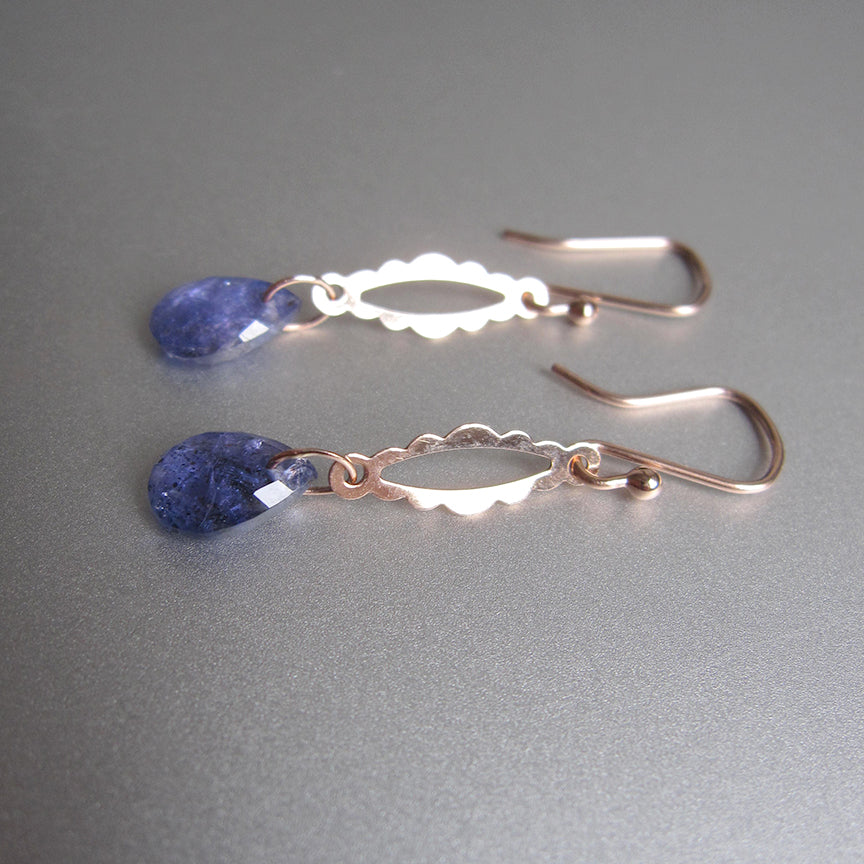 Rose Gold Scalloped Links with Tanzanite Dangles Solid 14k Rose Gold Earrings4