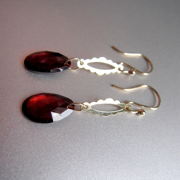 Scalloped Gold Links with Rose Cut Garnets Solid 14k Gold Earrings