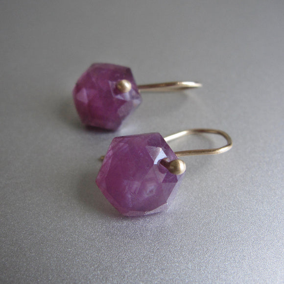 pink ruby small hexagonal drops solid 14k gold earrings