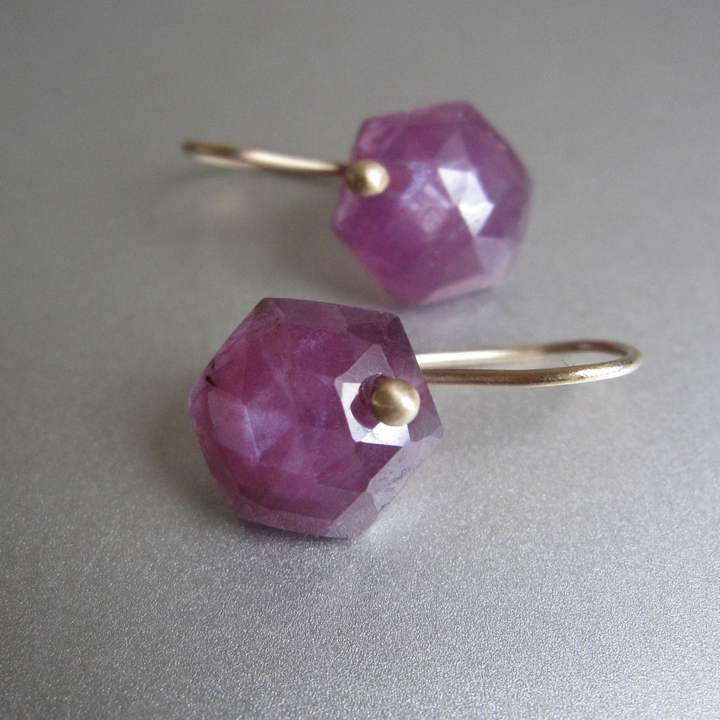 pink ruby small hexagonal drops solid 14k gold earrings3
