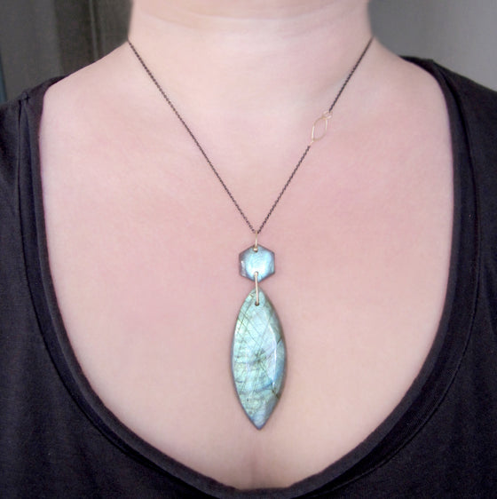 labradorite double stone pendant mied metal darkened sterling solid 14k gold accent chain