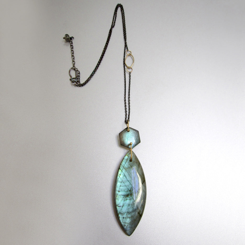 labradorite double stone pendant mied metal darkened sterling solid 14k gold accent chain2